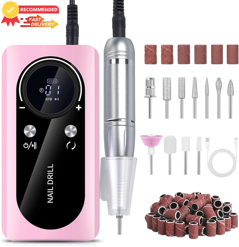 Nail Drill 45000RPM Cordless E-File Kit 11 Heads 2000mAh Manicure Pedicure