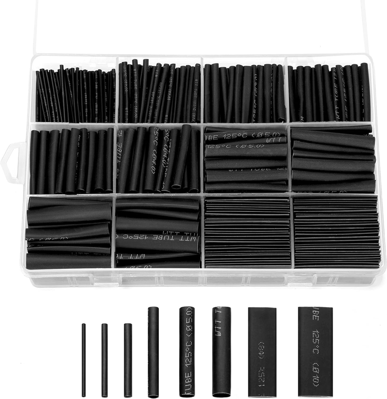 730 pcs 2:1 Heat Shrink Tubing Kit 8 Sizes Assorted Sleeving Tube Wrap Cable Wir