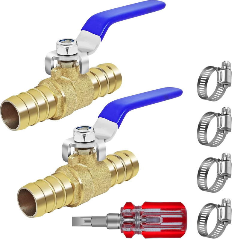 2Pcs 5/8'' Heater Hose Shut off Ball Valves, 5/8'' Brass Full Port Shut-Off Ball