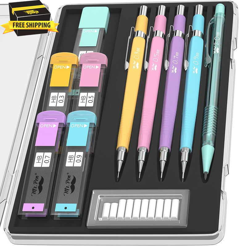 - Pastel Mechanical Pencil Set with Lead and Eraser Refills, 5 Sizes, 0. ⭐⭐⭐⭐⭐