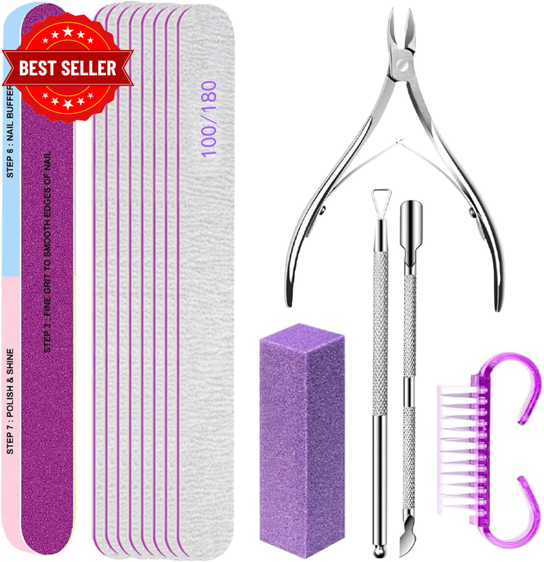 14 Pcs Nail File and Buffer Set, Professional Manicure Kit with Cuticle Nipper a