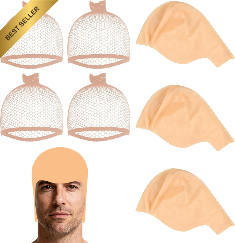 3 Packs Bald Cap with 4 Pcs Wig Cap, Nude Latex Bald Cap for Makeup Cosplay, Bal