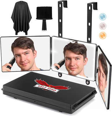2.0 Large Size 3 Way Mirror for Self Hair Cutting with 3 Color Ring Light, Premi