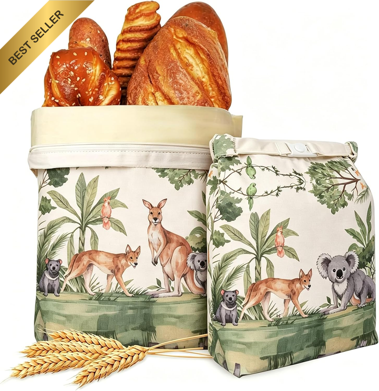 Beeswax Bread Bags for Sourdough, 2 Pack Natural Linen Bread Bags, Reusable Larg