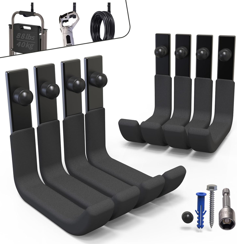 8 Pack Garage Storage Hooks, Ladder Hangers, Steel Wall Mount Hooks, Utility Hoo