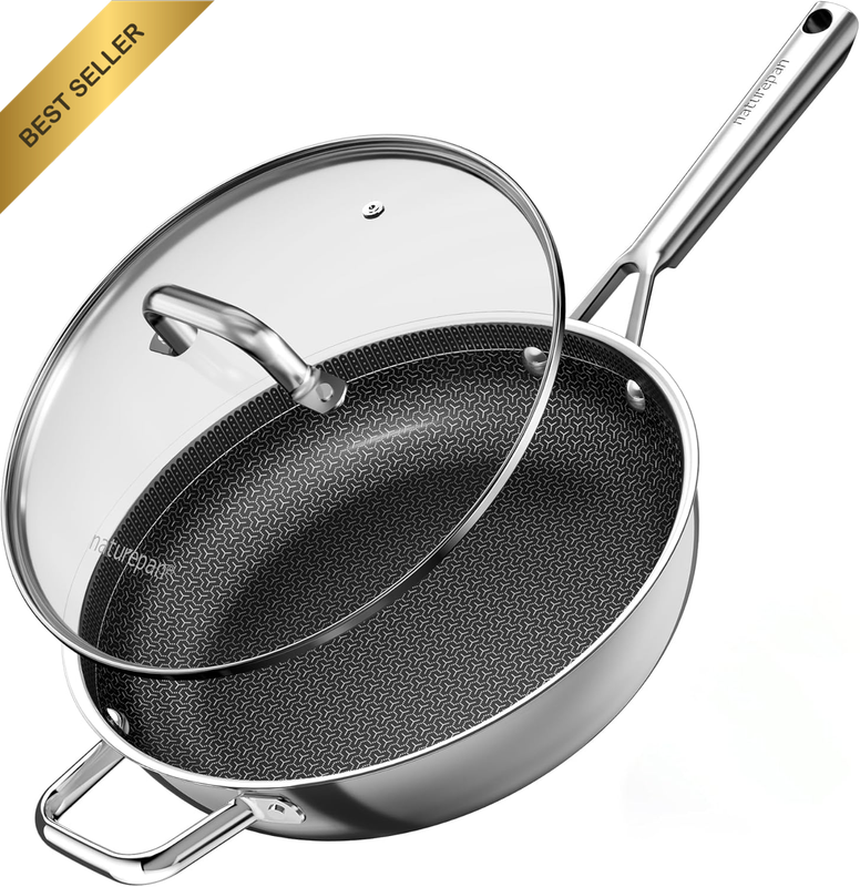 Hybrid Nonstick Stainless Steel 28Cm Frying Pan with Lid, Diamond Titanium Ceram