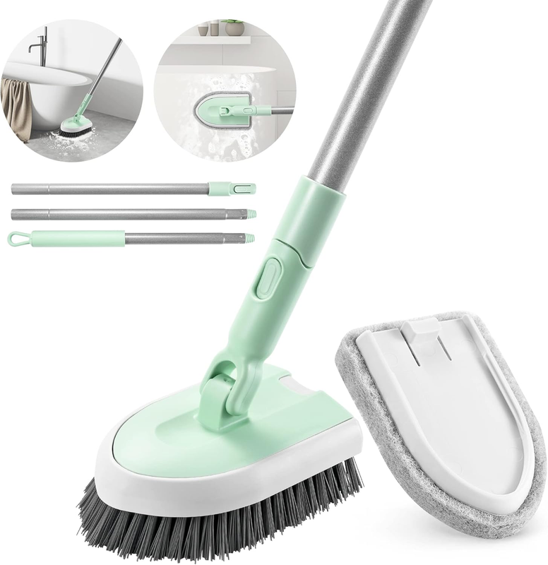 Shower Scrubber with Long Handle for Cleaning, 2 in 1 Tub and Tile Scrubber, Int