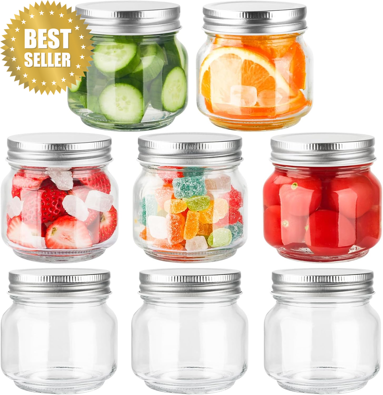 Glass Mason Jars with Lids Genuine Preserve Canning Jar 8Oz 8 Pack