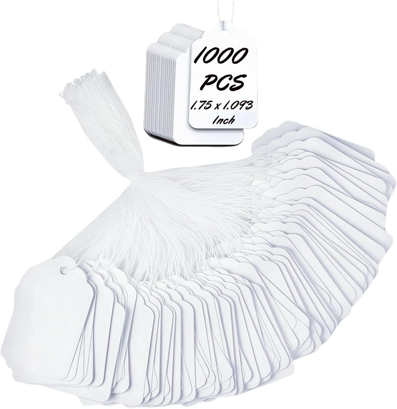 1000 PCS Pre-Strung Price Tags White Paper Label Tags for Garage Sale Jewelry 