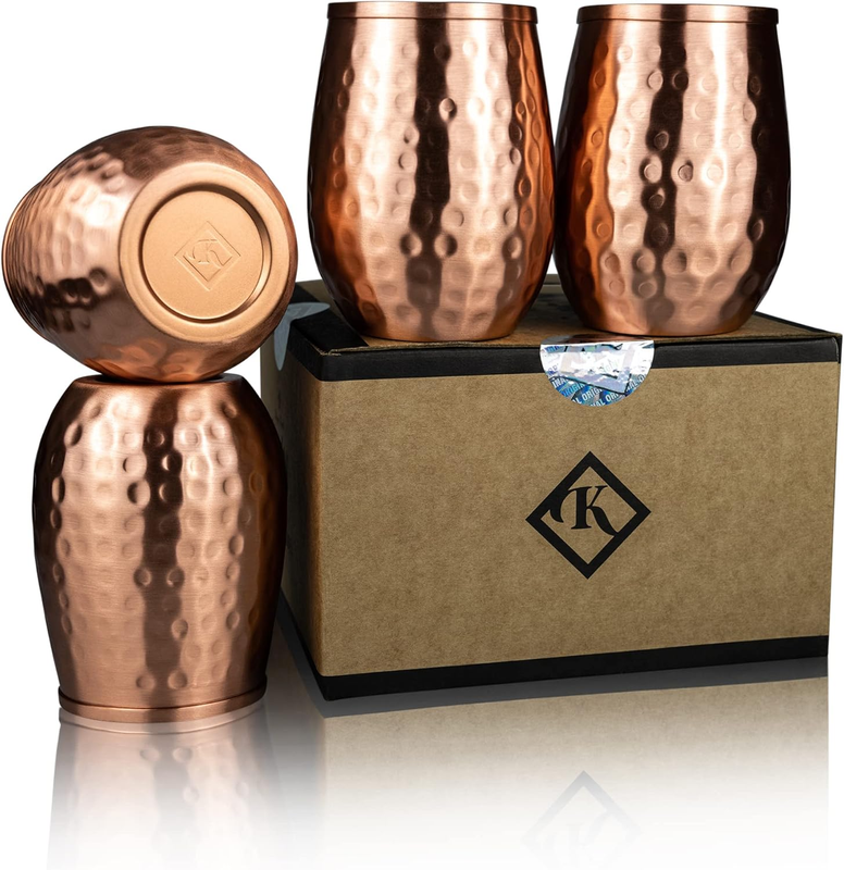 Copper Cups - 12 Oz Set of 4 - a Unique Way to Enjoy Wine - the Perfect Pure Copper Tumbler for Water - Copper Drinking Cups Better than Glasses or Plastic - Moscow Mule Copper Cup for Drinking