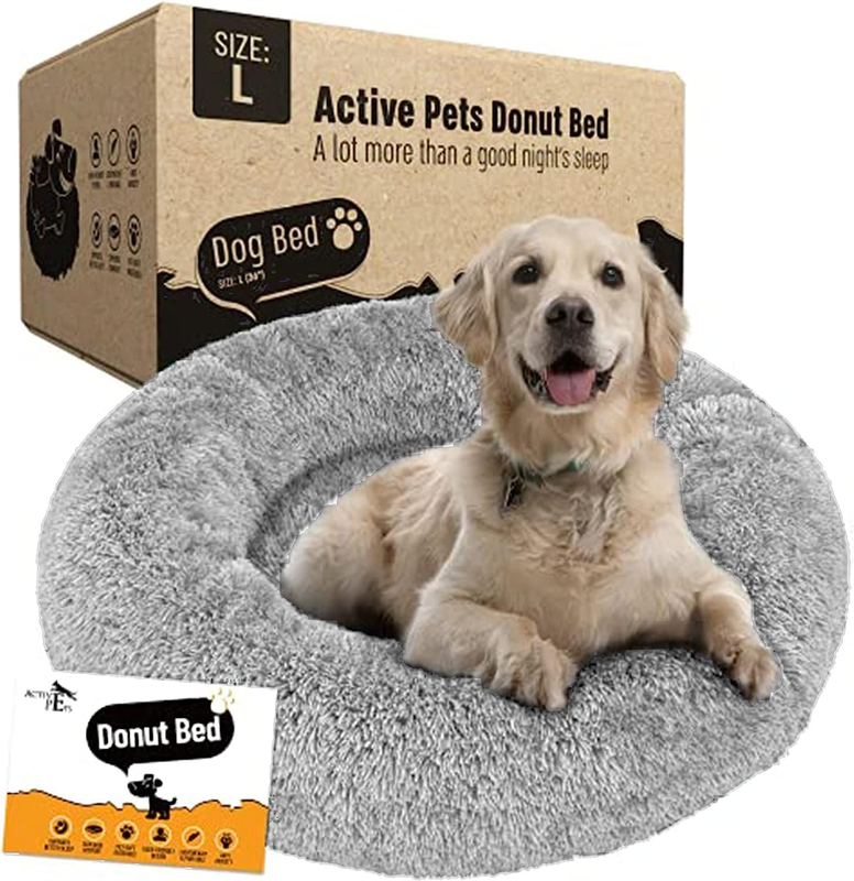 Calming Plush Dog Bed Donut Joint Support Anxiety Relief Washable Pet Bed with Removable Cover for Dogs Cats, Large 36