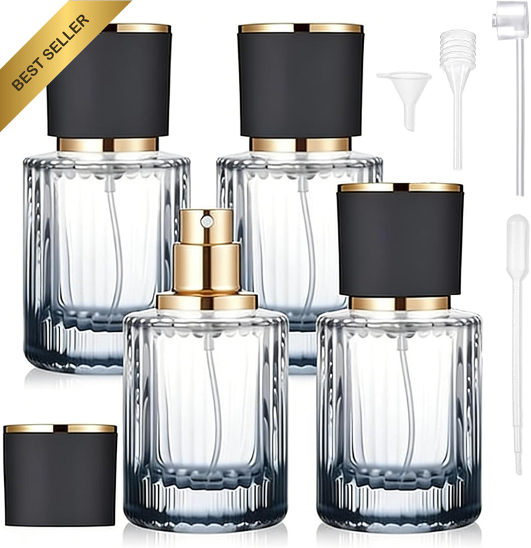 Perfume Bottles Empty, 4 Pcs 1.01Oz Glass Perfume Atomizer Travel Portable, Mini