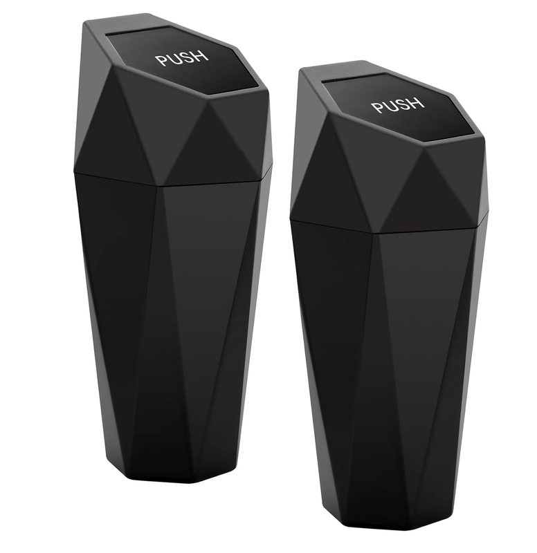 Car Trash Can with Lid, 2 Pack Mini Car Cup Holder Trash Can, Car Garbage Can Ca
