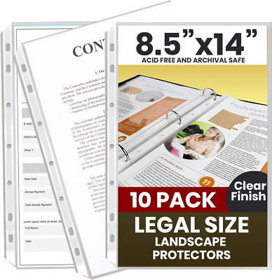 10 Pack of 8.5 X 14 Legal Size Heavyweight Clear Sheet Protectors, Plastic Legal