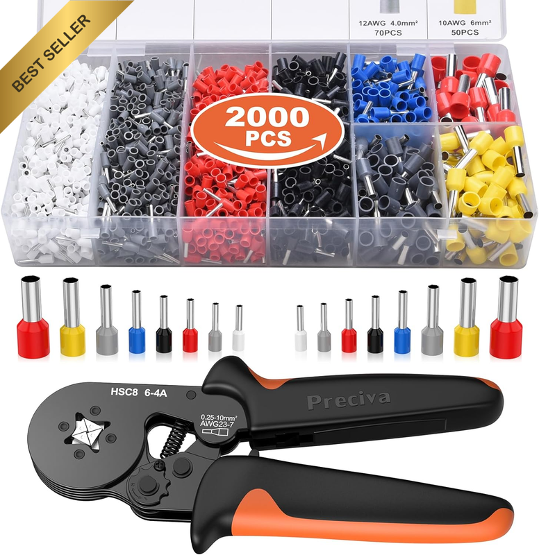 Ratchet Ferrule Crimping Tool Kit AWG23-7 w/ 2000PC Wire Connectors
