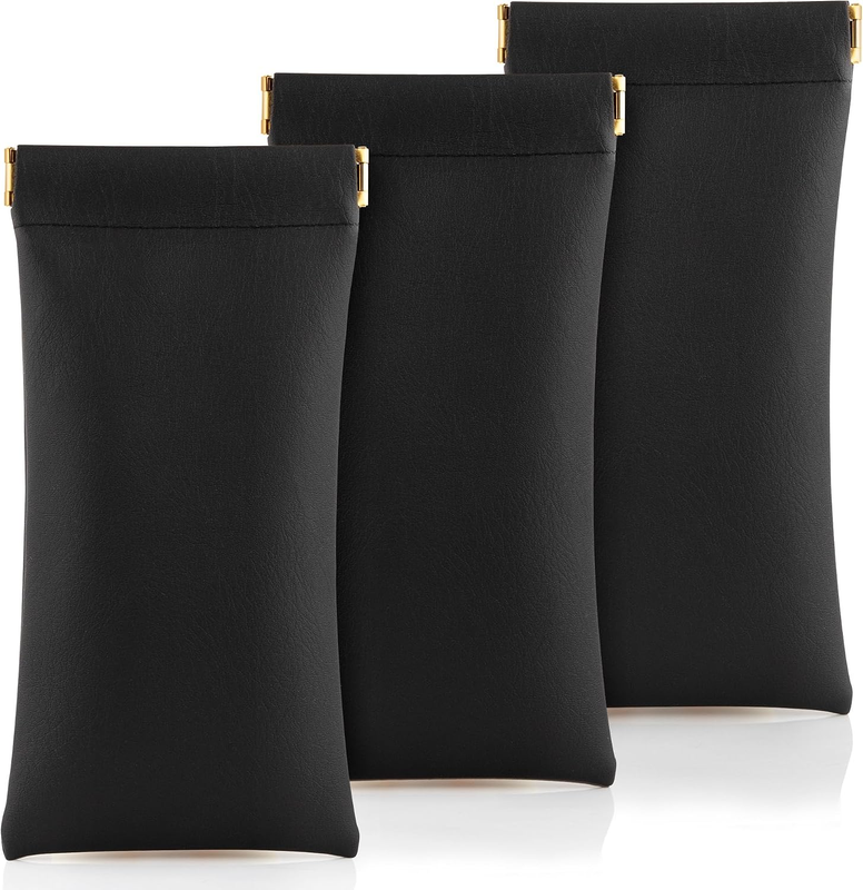3 Pack Leather Eyewear Case PU Soft Sunglasses Bag Squeeze Top Portable Lightwei