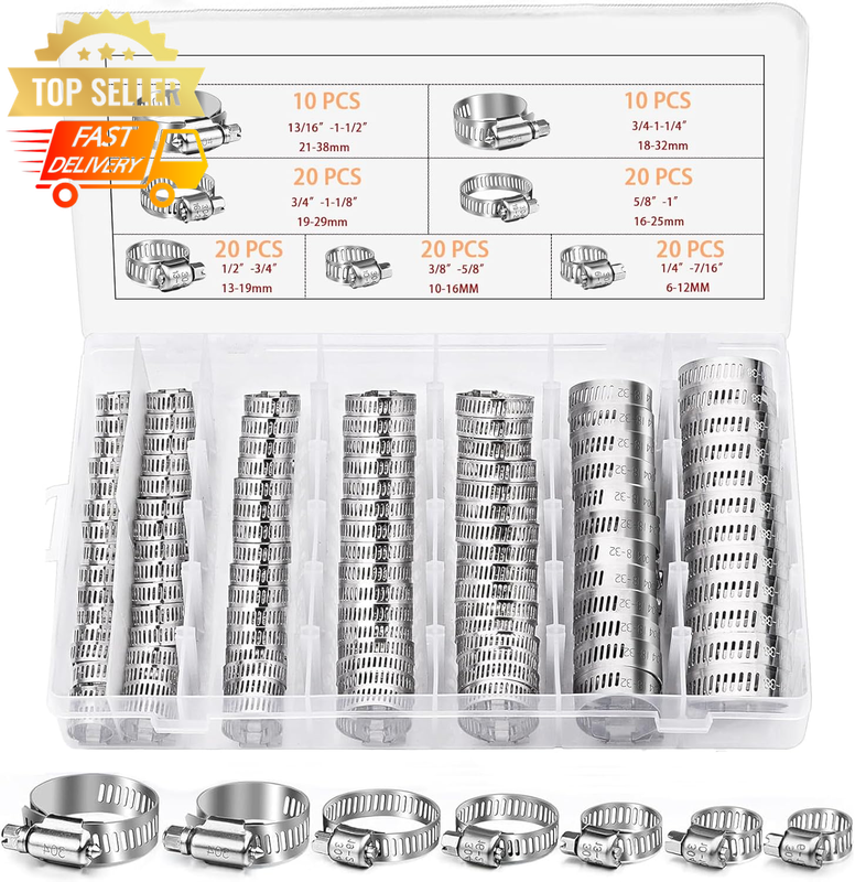 120-Piece Stainless Steel Hose Clamp Set 1/4