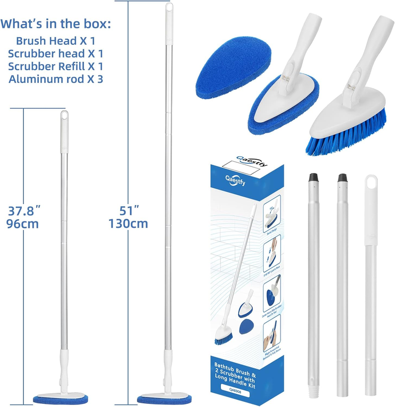 Shower Bathtub Tub and Tile Scrubber Brush with 51'' Adjustable Long Handle Clea