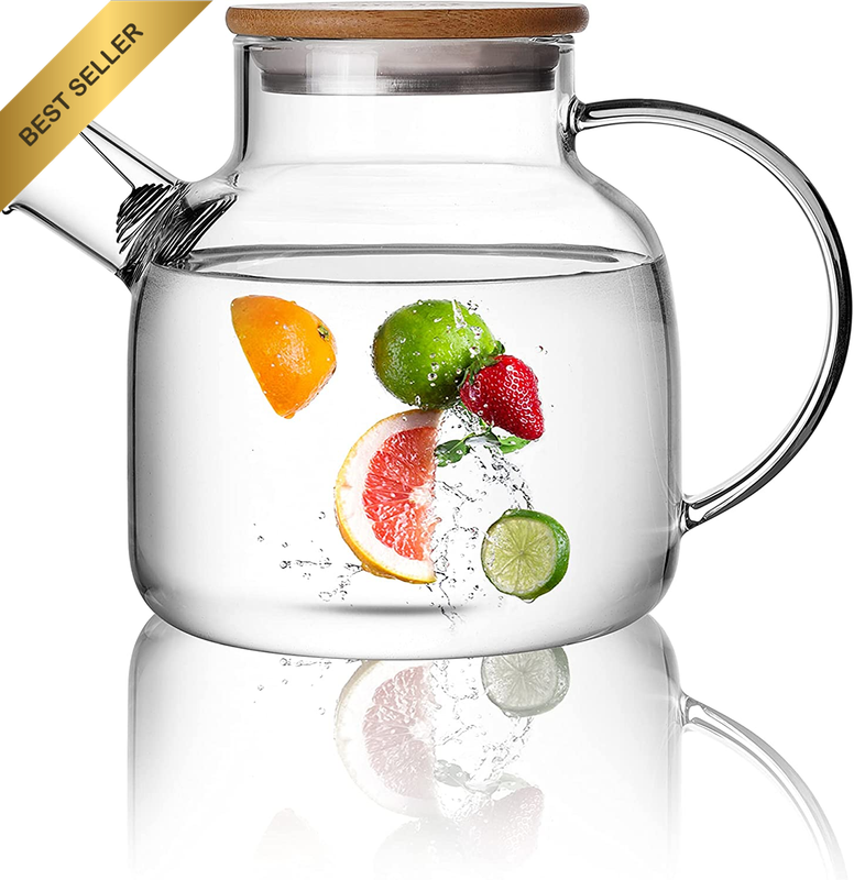 Glass Teapot 1200ml Stovetop Safe Clear Teapot with Removable Filter Spout for L