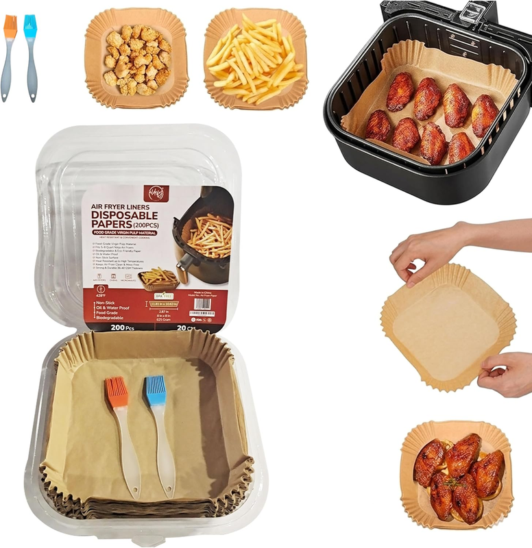 Rectangle Air Fryer Liners 200Pcs, Disposable Air Fryer Parchment Paper for Ninj