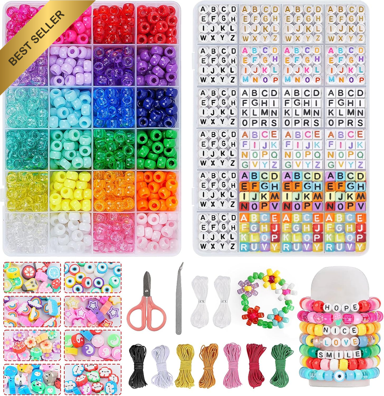 1920 Pcs 24 Colors Kandi Polymer Clay Beads Bracelet Making Kit Letter Charms El