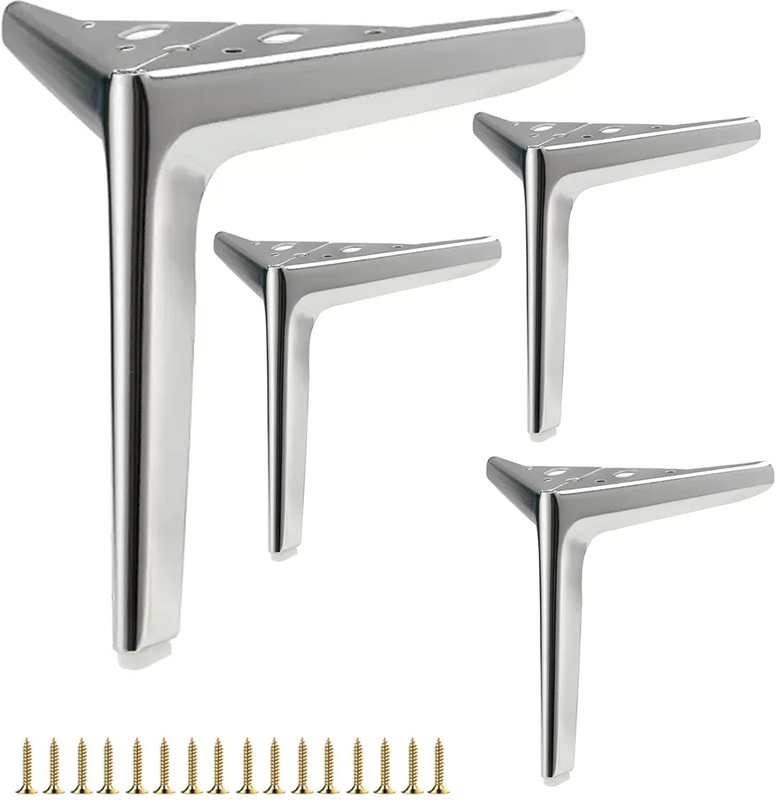 9.8 Inch/25Cm Shiny Silver Metal Furniture Legs Set of 4, DIY Replacement for Short Cabinet Legs, Sofa Legs, Small Dresser Legs