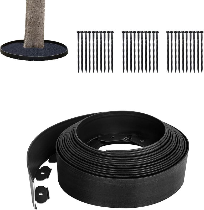 Black Landscape Edging Kit, Flexible Lawn Border with 30 Anchoring Spikes, Garde