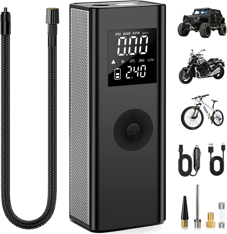 Portable Air Compressor Tire Inflator, 8000Mah Rechargeable Electric Bike Pump,