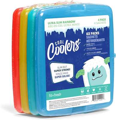 Cool Coolers by  4 Pack Slim Ice Packs, Quick Freeze Space Saving Reusable Ice P