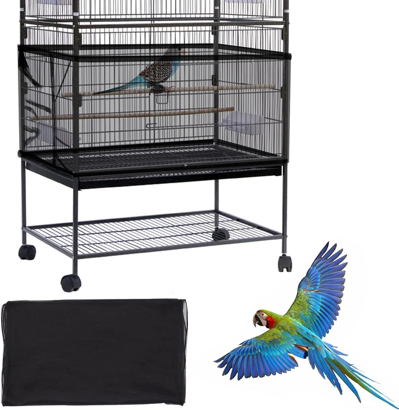 Cover, Bird Cage Seed Catcher, Adjustable Soft Airy Nylon Me