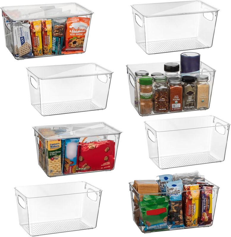 Plastic Pantry Organization and Storage Bins with Lids – Perfect Kitchen Organization or Kitchen Storage – Fridge Organizer, Refrigerator Organizer Bins, Cabinet Organizers