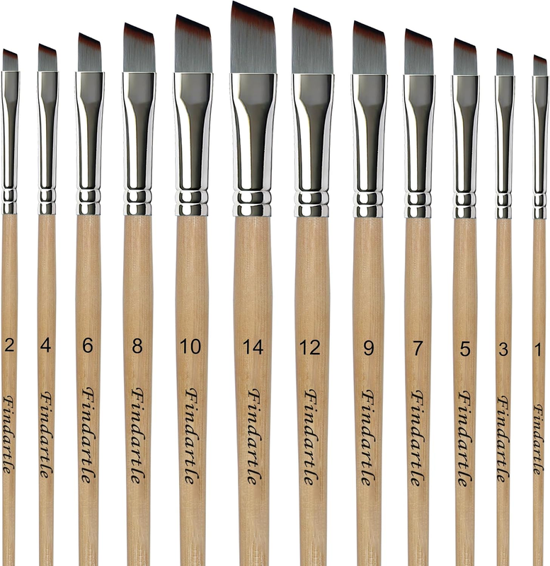 Angled Paint Brushes,12 Pcs Angular Brushes for Watercolour, Acrylic, Oil, Gouac