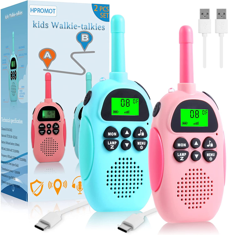 For Kids: 2 Pack Rechargeable Kids Walkie Talkies, Long Rang