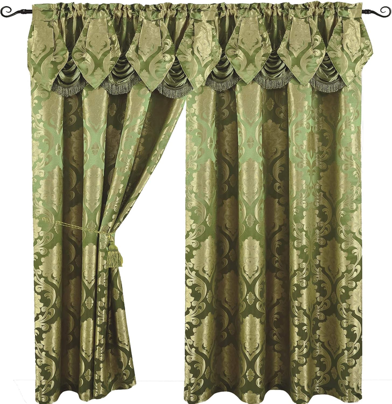 Luxury Jacquard Curtain Panel with Attached Waterfall Valance, 54 by 84-Inch Ang