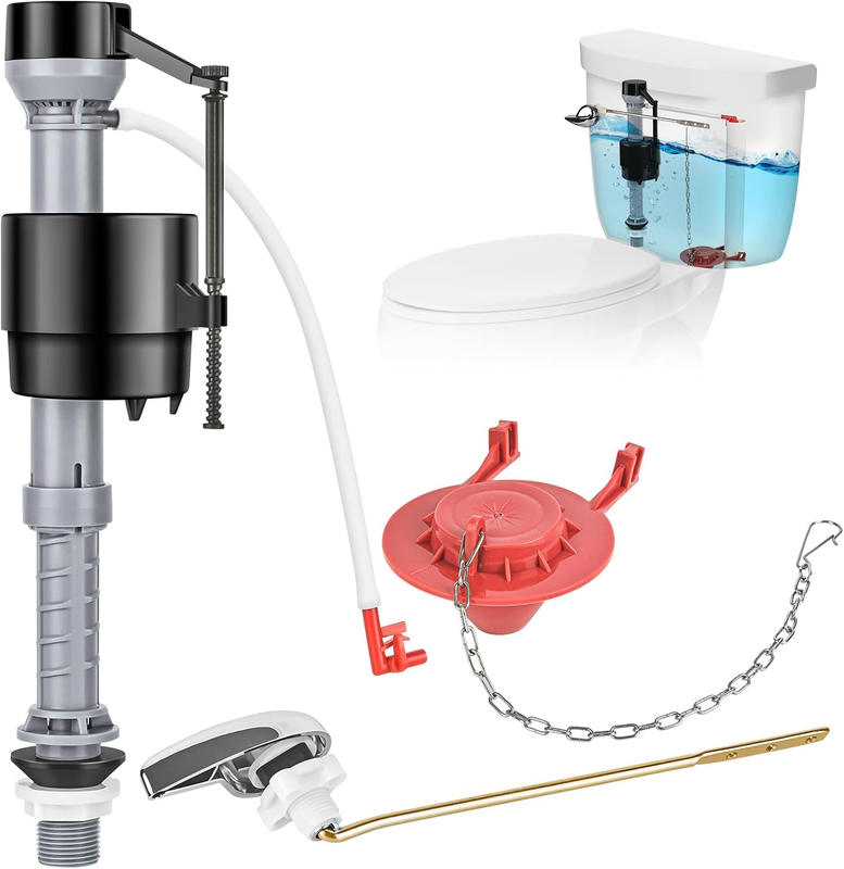 Universal Toilet Repair Kit Fill Valve Flapper Handle Adjustab...