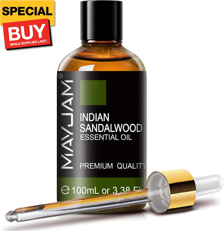 Indian Sandalwood Essential Oils 3.38 FL.OZ Pure Indian Sandalwood Oil for Massage Skin Care Hair Care Diffuser Candle and Soap Making - 100ml