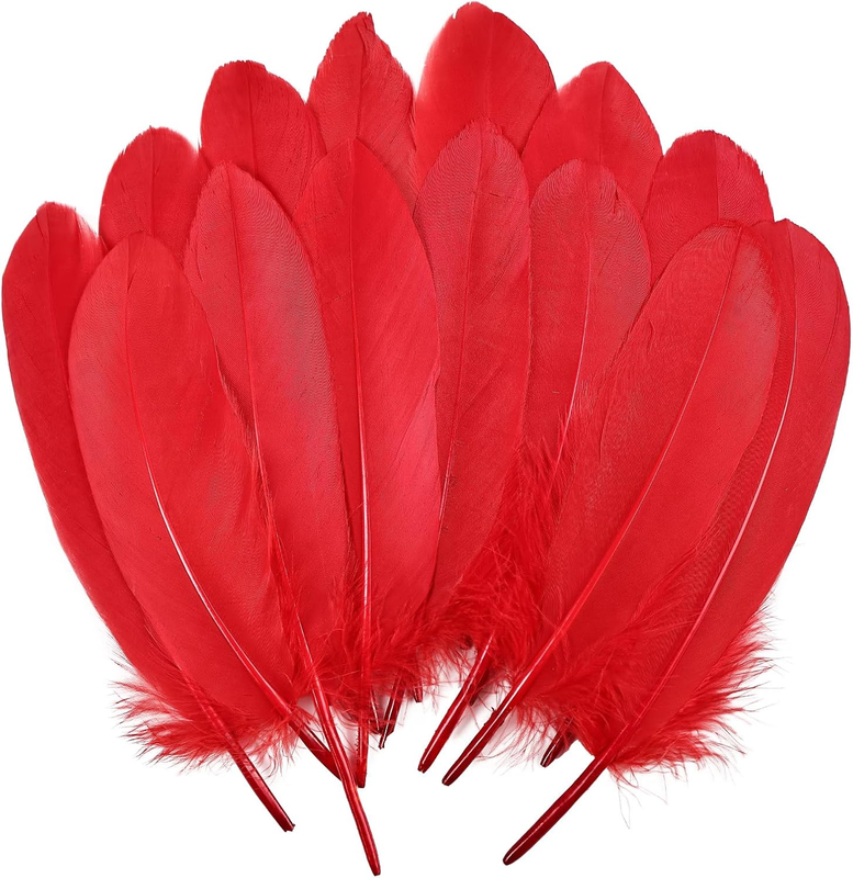 120Pcs Red Goose Feathers Natural Bulk 6-8 Inch 15-20Cm for Crafts DIY Cosplay W