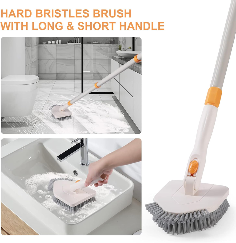 3 in 1 Shower Scrubber Cleaning Brush with 50'' Long Handle,  Tub & Tile Grout B