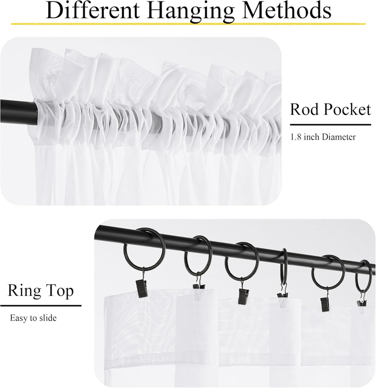 White Sheer Curtains 84 inches Long for Living Room, Rod Pocket Window Treatment