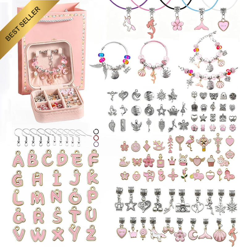 Bracelet Making Kit Gift Box, Pink Fantasy Charm DIY Jewelry Craft Set, Friendsh