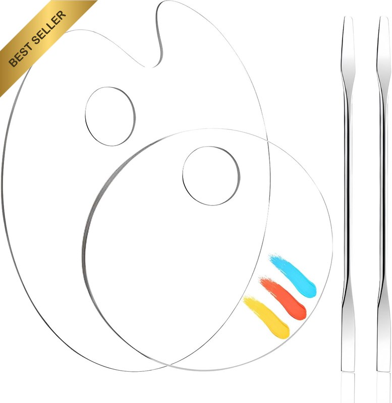 2 Pcs Clear Acrylic Makeup Palette with 2 Metal Spatula, Oval & round Cosmetic M