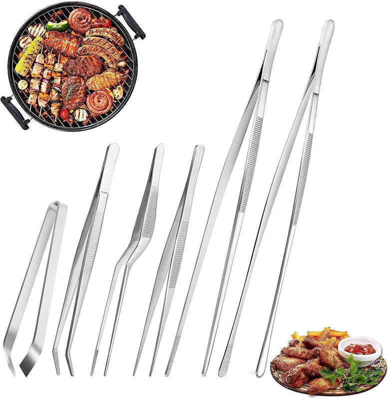 6 Pcs Cooking Tweezers, Multifunctional Stainless Steel Kitchen Tweezer Set, Pro
