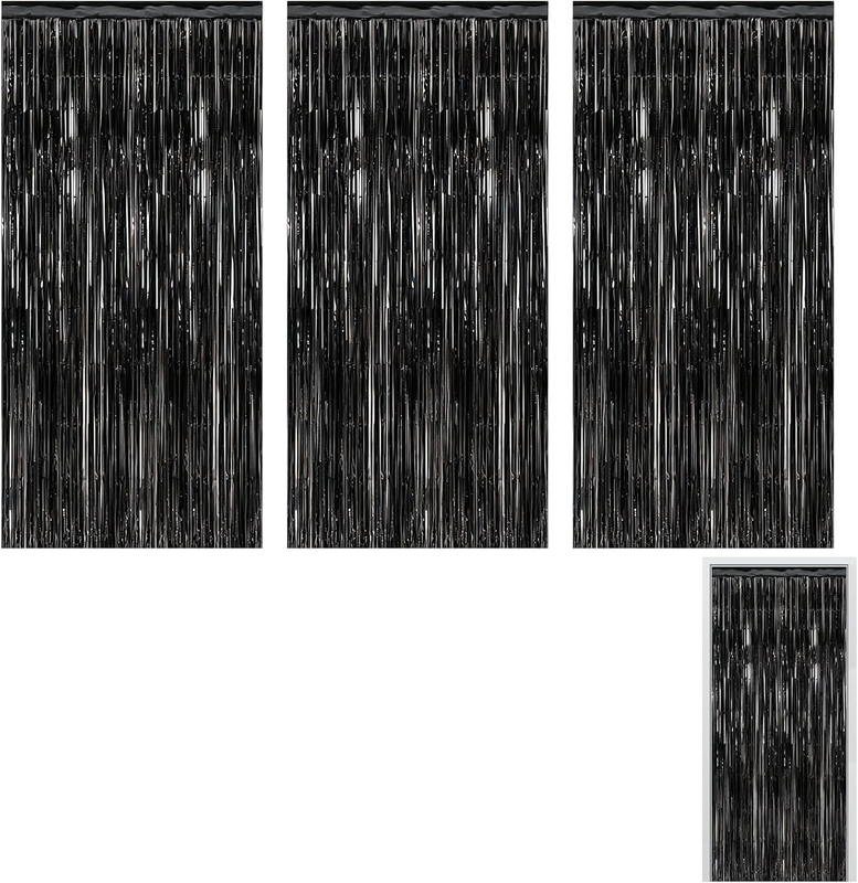 3 Pcs Black Foil Fringe Curtains – 3.2Ft X 6.6Ft Metallic Tinsel Backdrop for Pa