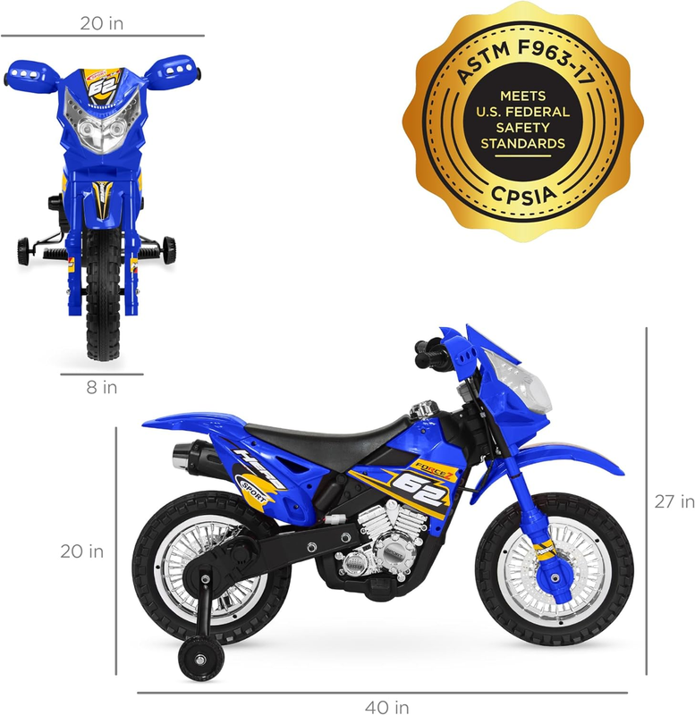 Kids 6V Ride on Motorcycle W/Treaded Tires, Working Headlights, 2Mph Top Speed,