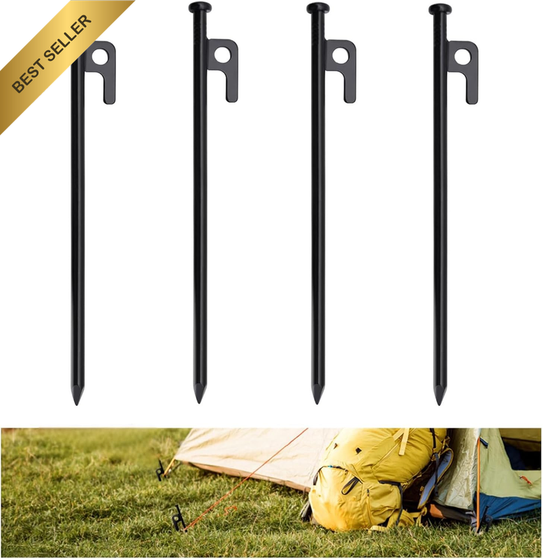Tent Pegs, 4 Pcs Tent Stake Set, 7.87 Inch Heavy Duty Forged Steel Tent Stakes,