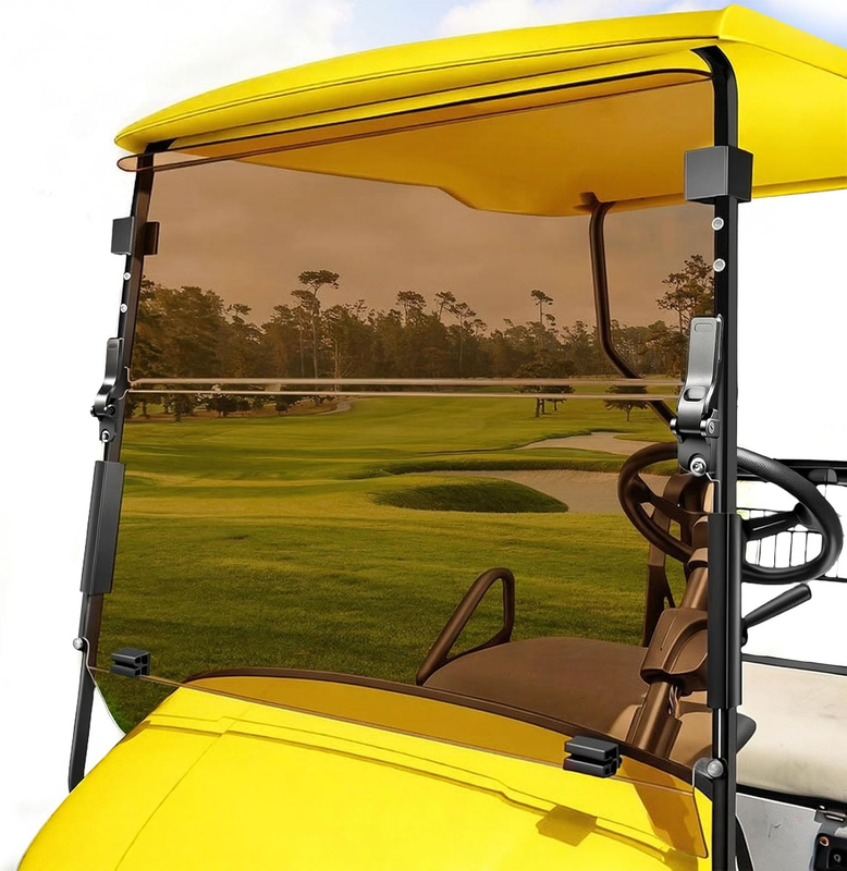 Golf Cart Windshield for Ezgo TXT | (5MM) PC Fits 1994 to 2013 Ezgo Txt | 3Rd Gen HINGE, 3/16" (5MM) Thickened PC, Fits 1994 to 2013 Ezgo TXT and Medalist, Foldable, Pre-Installed Fits 3/4" Rail