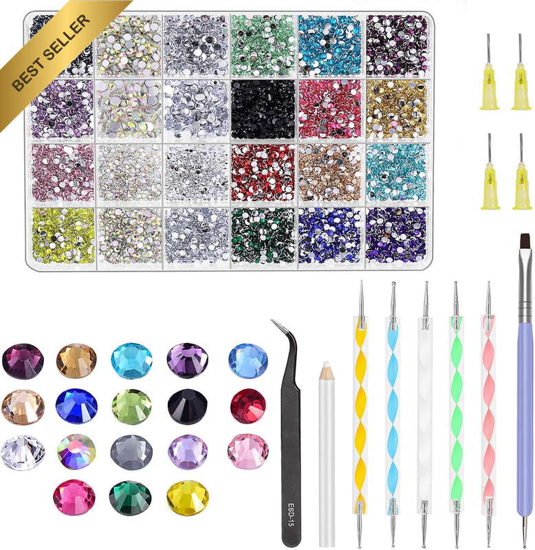 Rhinestone Gems Kit, 7300Pcs 18 Colors Rhinestones with Gems Adhesive Flat Back 