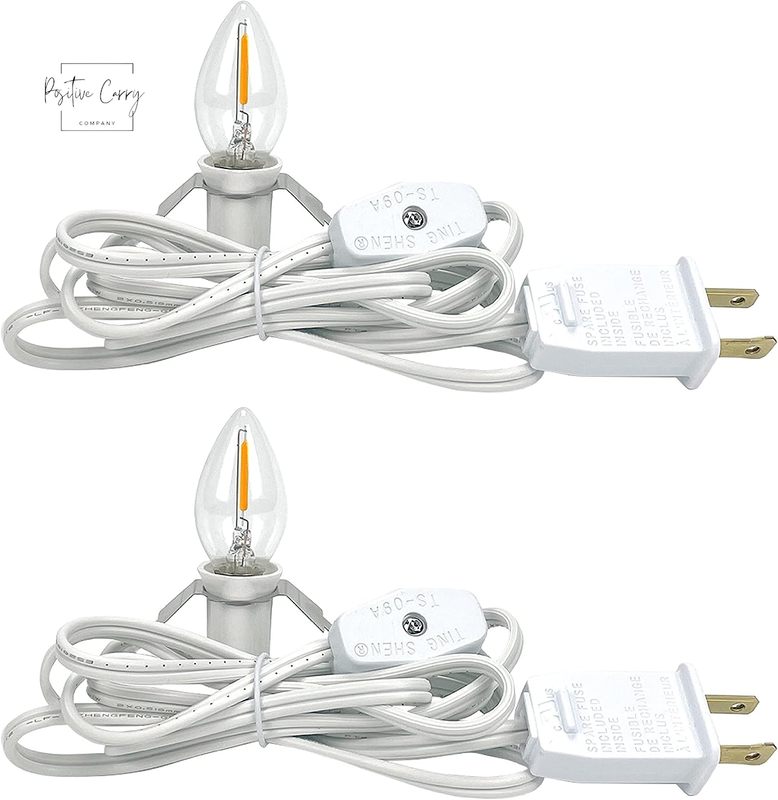 2 Accessory Cord with 2 Led Light Bulb 6 Ft White Cord with On/Off Switch Plugs