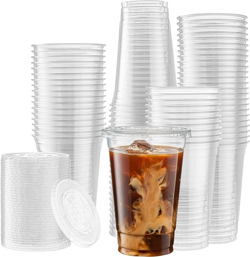 32 oz Disposable Plastic Cups with Lids PET Crystal Clear Cu