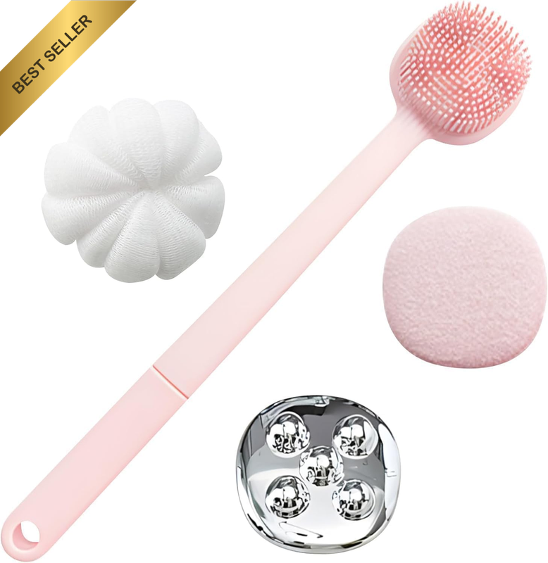 4-In-1 Creative Shower Brush Set with Detachable Long Handle - Silicone Body Scr